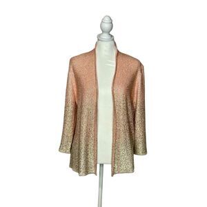 Alfred Dunner Petite Peach Ombré Sequin Sparkle Open-Front Cardigan Sz; PLg